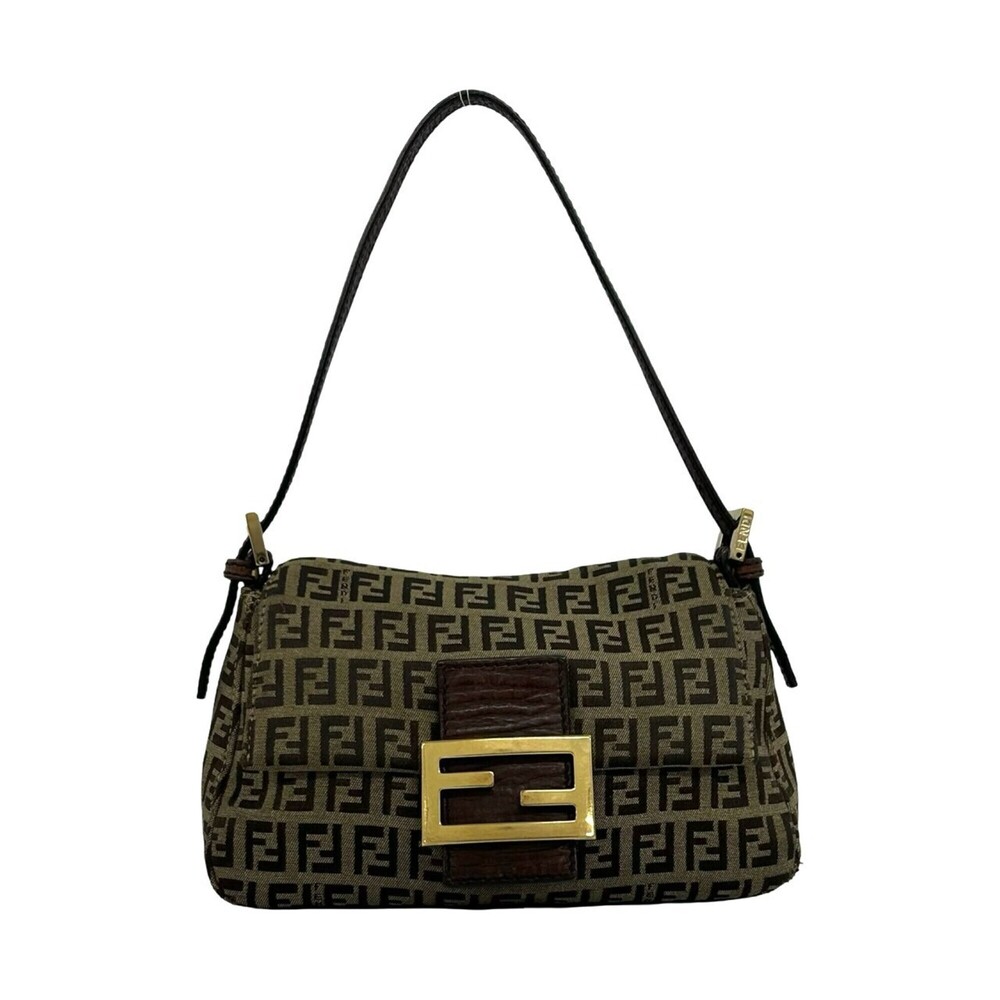 FENDI Vintage Zucchino FF Pattern Canvas Leather Semi One Shoulder Bag Brown ...
